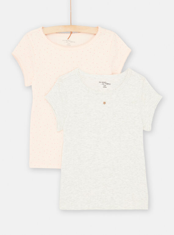 Pack de 2 t-shirts rosa-maquilhagem e cru mesclado para menina SEFATEPOI / 23WH1161HLID327